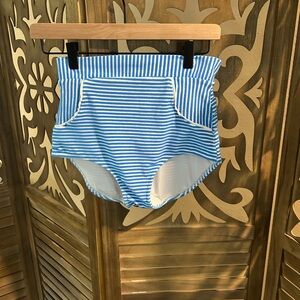 Seea Blue and White Stripes High Waist Swim Bottoms